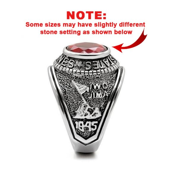 United States US Marines Corp Ring - USMC Military Rings Silver Red Stone - Picture 2 of 7